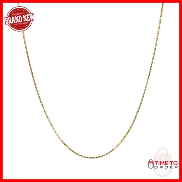 14K Solid Gold Box Chain Necklace 0.5mm 16-24 Inch Hypoallergenic